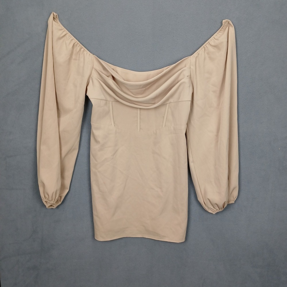 Princess Polly Neutral Beige Off-Shoulder Mini Dress